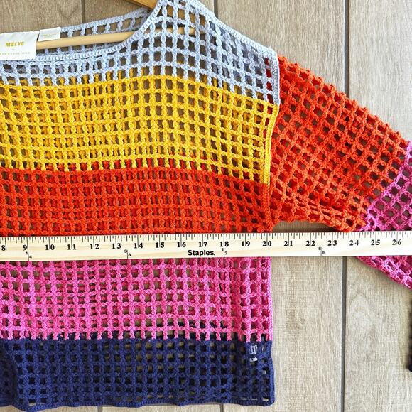 Anthropologie Maeve Crochet Top OS Sheer Beach Cover Rainbow Retro Boho Relaxed - Picture 5 of 6